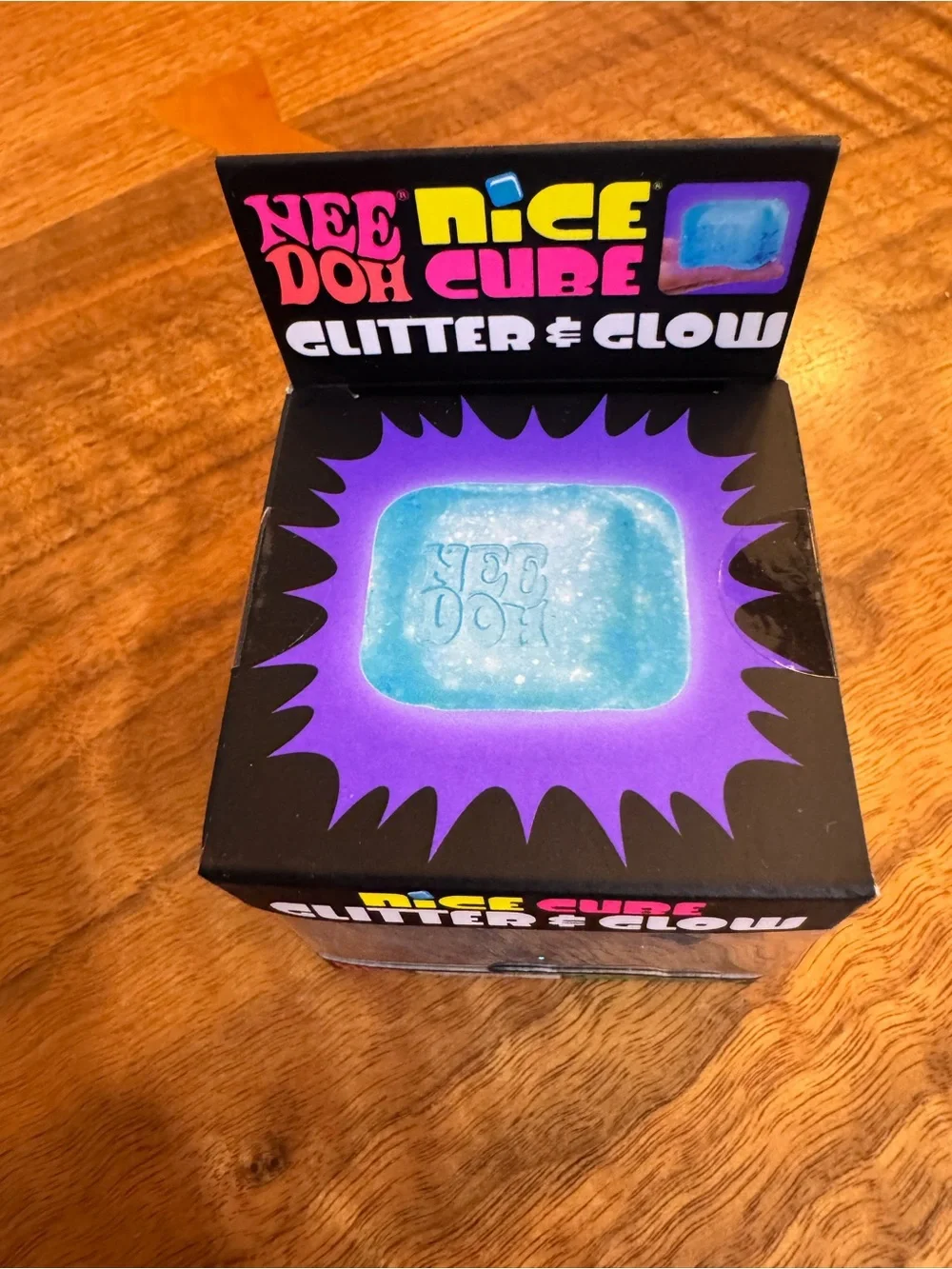 NeeDoh Nice Cube Glitter & Glow Blue NWT Super Solid Squish Authentic Schylling